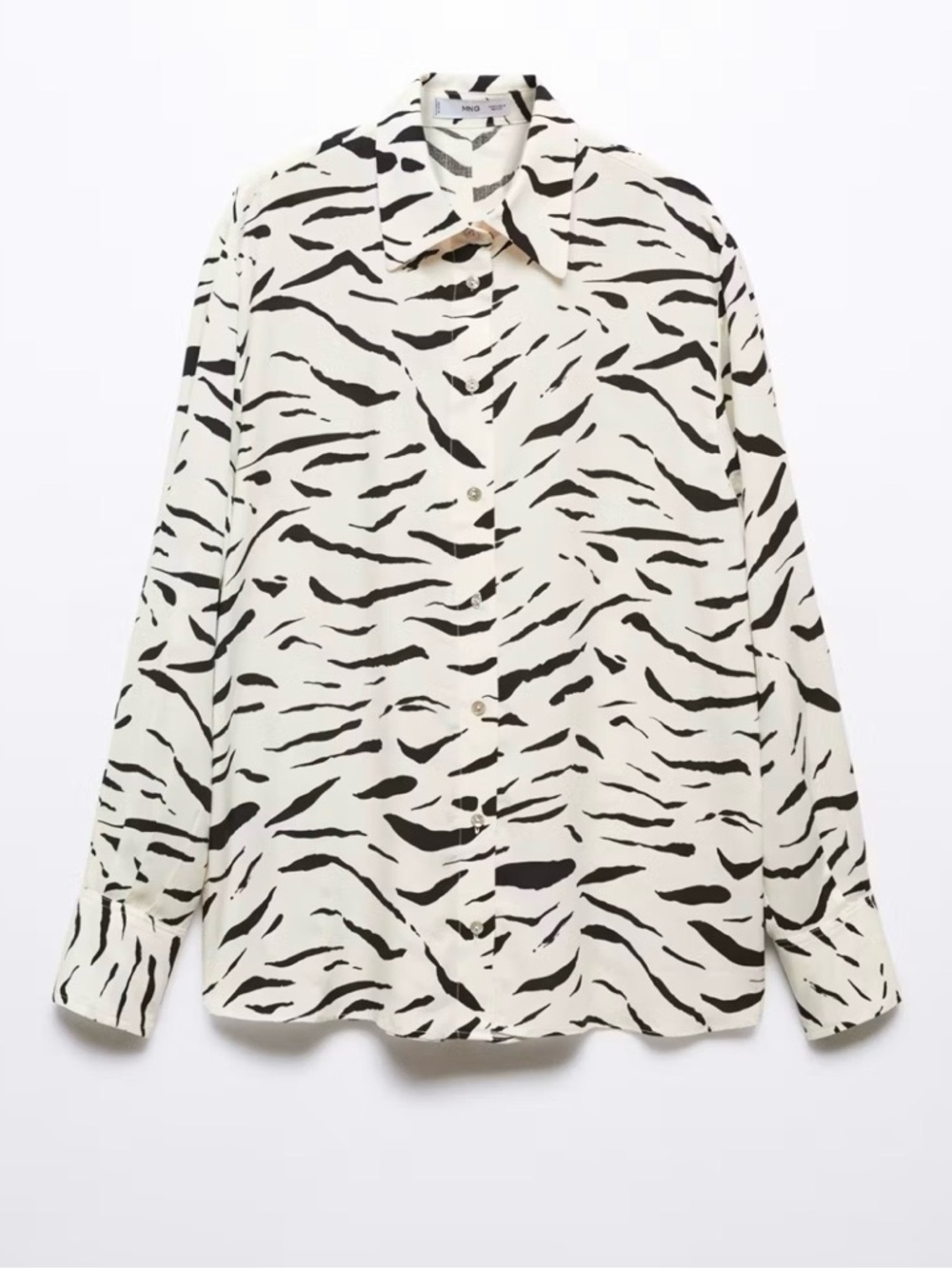 Mango White and Black Zebra-Print Long Sleeve Button-Up Shirt